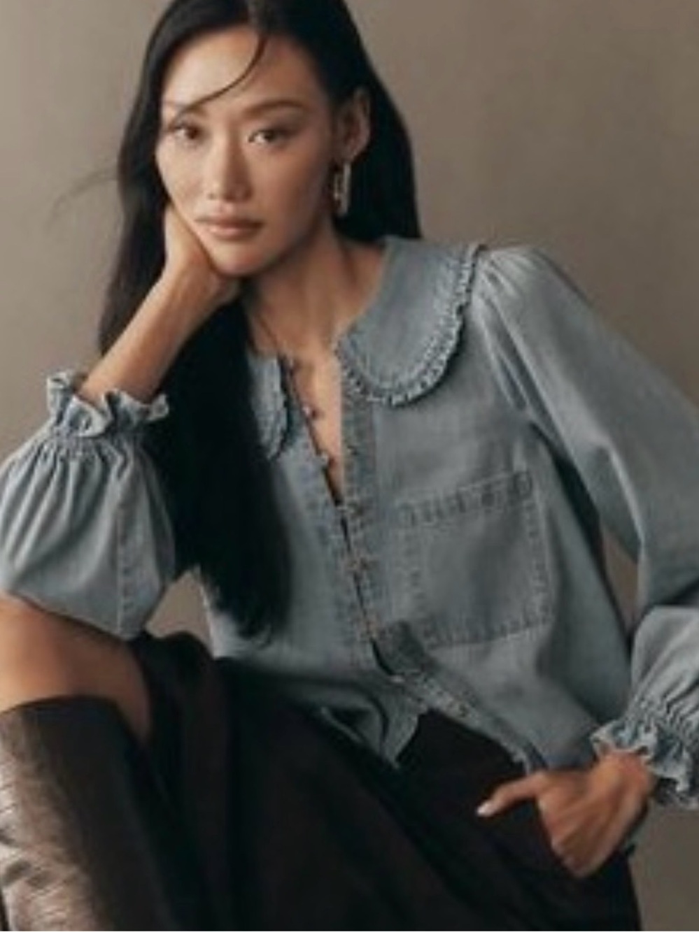 Pilcro Keira Denim Long Sleeve Blouse